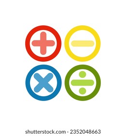 Colorful math symbol sign. Addition subtraction, multiplication, division. Education, school learning concept. Flat vector design illustration isolated on white background.