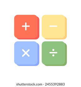 Colorful math symbol sign. Addition, subtraction, division, multiplication. Education, school learning concept. Flat vector design illustration isolated on white background.