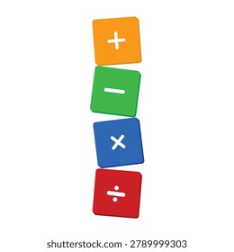 Colorful math symbol sign. Addition  subtraction  division  multiplication. Education  mathematics  learning concept. Flat decorative vector design isolated illustration.