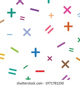 colorful math symbols pattern on white background