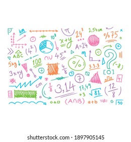 colorful mathematical symbols on a white background