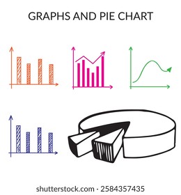 Colorful Mathematics maths graphs and pie charts isolated in white backgroung bg vector illustration