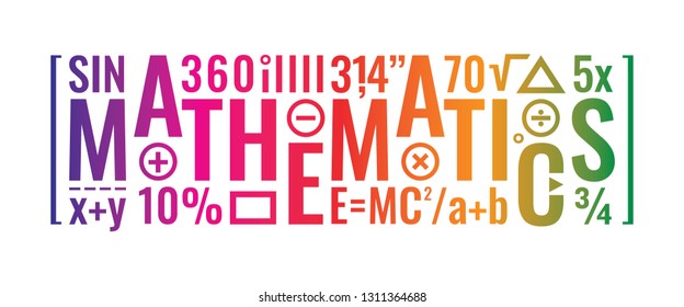 colorful mathematics word and mathematical symbols design