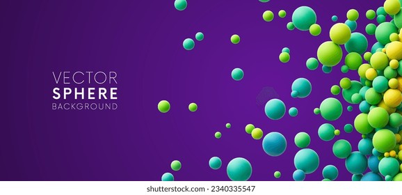 Colorful matte soft balls in different sizes. Abstract composition with many colorful random flying spheres. Vector background