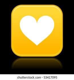 Colorful matted yellow web buttons with heart sign. Rounded square shape with reflection. Black background