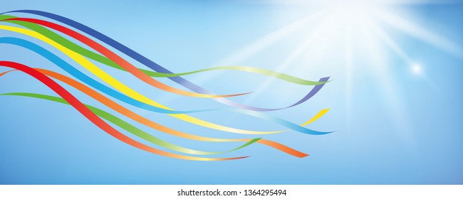 colorful maypole ribbons in blue sky with sunshine vector illustration EPS10