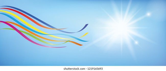 colorful maypole ribbons in sunny blue sky vector illustration EPS10