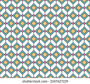 Colorful maze circle pattern on white background. Colorful seamless interlocking square pattern on white backdrop.