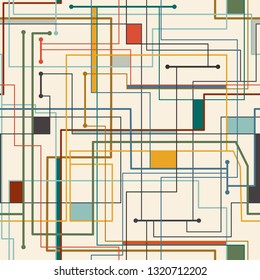 Colorful maze labirinth endless vector. Pipeline system. Industrial decor seamless pattern.