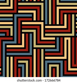Colorful maze seamless pattern, geometric simple vector background.