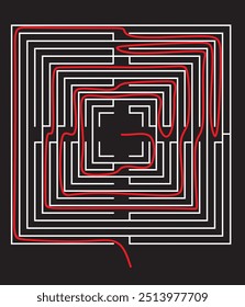 Solución de laberinto colorido. Ilustración vectorial