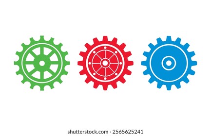 Colorful mechanical gear wheel set for engineering, mechanics or industrial-themed designs.