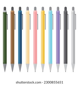 Colorful mechanical pencil vector illustration on white background. Mechanical pencil can use for drawing and writing. School or office supplies and stationery.