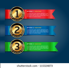 Colorful Medals with Ribbon Style Number Options Banner & Card. Vector illustration