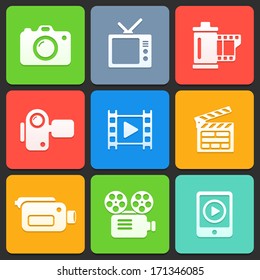 Colorful media icons for web and mobile. Vector illustration