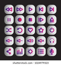 Colorful media player icons set, Multimedia, Audio control, vector illustration
