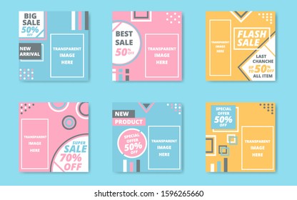 Colorful media social post banner sale template collection. Vector illustration.