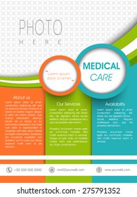 Colorful medical care template, banner or flyer presentation with blank space for images and content.