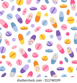 Colorful medical pills seamless pattern