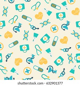 Colorful medicine seamless pattern with light flat medical elements and healthy icons vector illustration