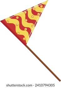 Colorful medieval pennant flag with red and yellow swirls, festival decoration. Renaissance fair vector illustration.