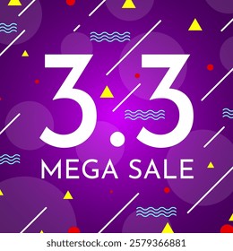 Colorful Mega Sale Banner Background Illustration. Shopping Day 3.3 Sales Banner Template