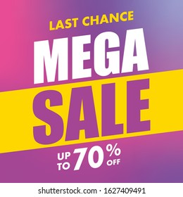 Colorful Mega Sale Banner Design with Purple Gradient Background Template Vector for advertising, social media, web banner