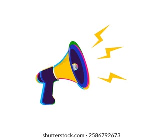 Colorful Megaphone Announcement Marketing, Promotion, Loud Speaker, Glitch Effect