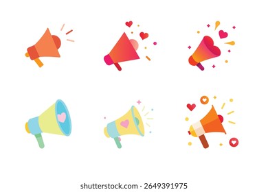 Colorful Megaphone Icons A Collection of Vector Illustrations for Marketing, Announcement, and Promotion Designs. Perfect for websites, apps, presentations, and social media.	