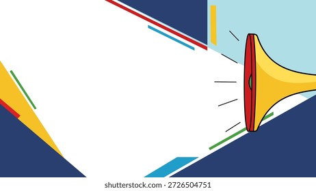 Colorful megaphone vector background with geometric copy space for marketing announcements, sales, and news promotions.