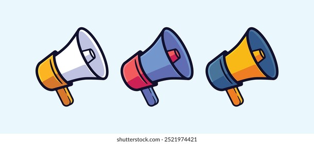 Colorful Megaphones Set for Announcements, Promotions, and Marketing Communication