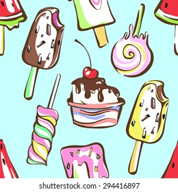 Colorful melting ice cream seamless pattern background