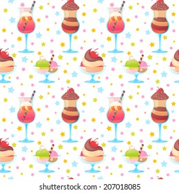 Colorful melting ice-cream seamless pattern on stars background