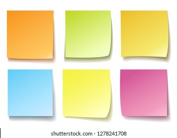 Colorful memo. Post reminder papers isolated vector, blank colourful posting notes for message pad