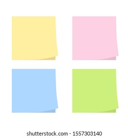 Colorful memos on a white background , Collection of different colored sheets of note papers with curled corner ,  Vector illustration