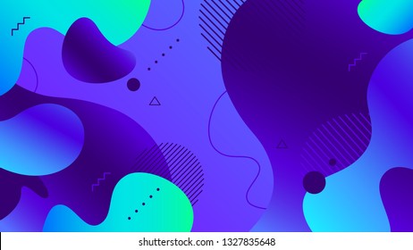 Colorful memphis background. Funky geometry shapes, 90s color splash and dotted pattern fun art. Memphis modern abstract gradient poster, geometric vector backdrop