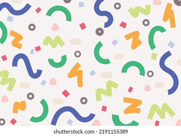 "Colorful memphis background in pastel colour and cute pattern in geometric shape and memphis detail