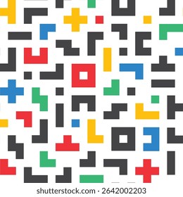 Colorful memphis block line seamless pattern in transparent background