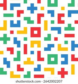 Colorful memphis block line seamless pattern in transparent background