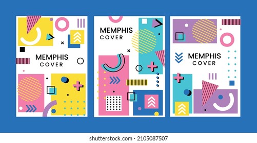 Colorful Memphis cover collection. 
Editable template for social media, vector illustration.