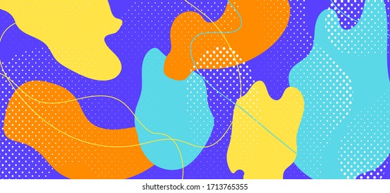 Colorful Memphis Cover. Fashion Abstract Presentation. Futuristic Liquid Template. Yellow Cool Collage. Memphis Shapes. Vector Geometric Wallpaper. Blue Wave Brochure. Memphis Design.