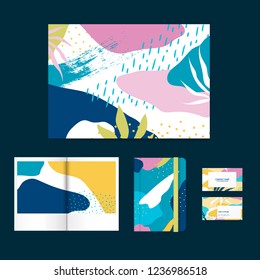 Colorful Memphis design layout vector set