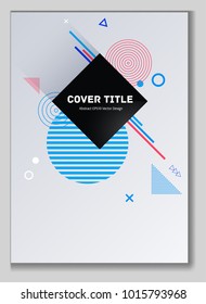 Colorful memphis design placard background with white, blue and red shapes. Cool memphis texture placard page. Front page vector for college notebook, dairy or notepad.