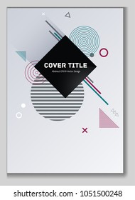 Colorful memphis design placard pattern with white, magenta, cyan and grey shapes. Cool memphis tile placard page. Front page illustration for college notebook, dairy or notepad.