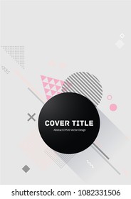 Colorful memphis design placard pattern with white, pink and gray shapes on background. Cool memphis tile placard page. Front page graphic design for student notebook, dairy or notepad.