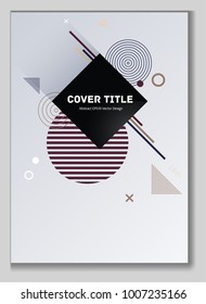 Colorful memphis design placard vector with white, brown and purple shapes. Cool memphis template placard page. Front page graphic design for business notebook, dairy or notepad.