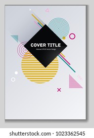 Colorful memphis design placard vector with white, yellow, green, red and pink shapes. Cool memphis texture placard page. Front page design for journalistic notebook, dairy or notepad.