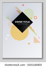Colorful memphis design placard vector with white, yellow, orange and jade and shapes. Cool memphis template placard page. Front page graphic design for journalistic notebook, dairy or notepad.