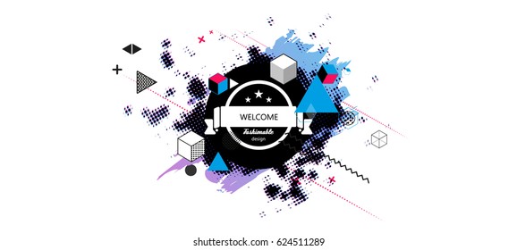 Colorful Memphis Geometric background Template for covers, flyers, banners, posters and placards, EPS10 vector illustration