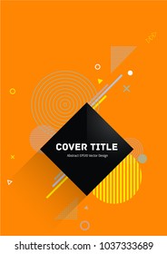 Colorful memphis neo pattern with white, yellow and grey geometrical shapes on orange background. Minimalistic front page theme. Colorful memphis neo style background for marketing purpose.